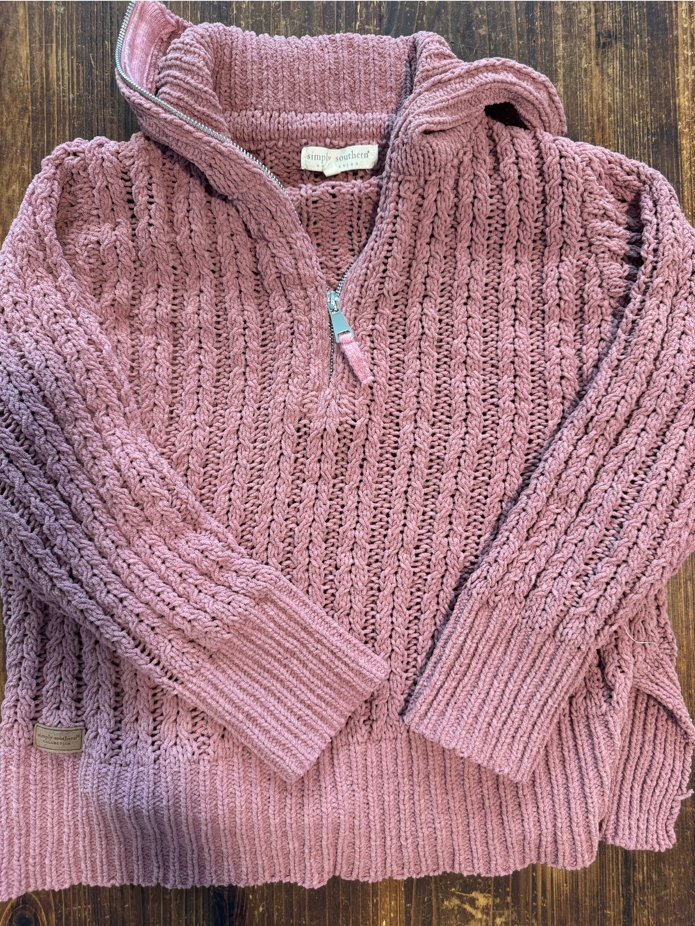 Simply Southern Dusty Rose Half-Zip Cable Knit Sweater
